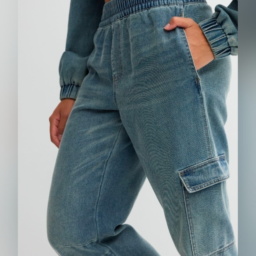 Vanilla Star Blue Denim Juniors Cargo Jogger Jeans